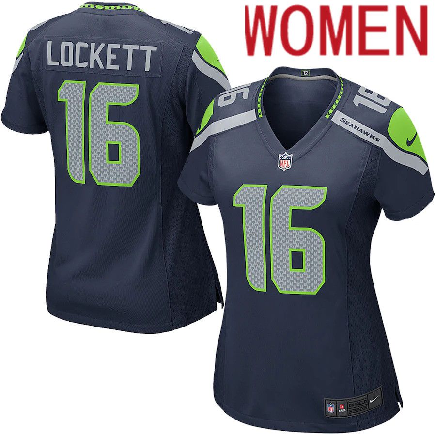 Women Seattle Seahawks 16 Tyler Lockett Nike Navy Game Player NFL Jersey